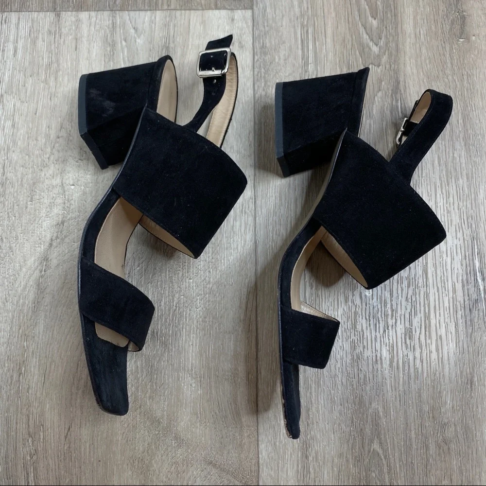 Lafayette 148 New York Black Suede Strappy Block Heel Sandals